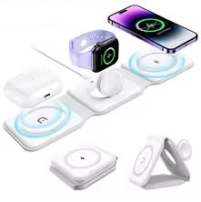 3 em 1 Carregador magnético sem fio Pad Stand dobrável para iPhone 15 14 13 12 11 Apple Watch AirPods 15W Estação de carregamento rápido