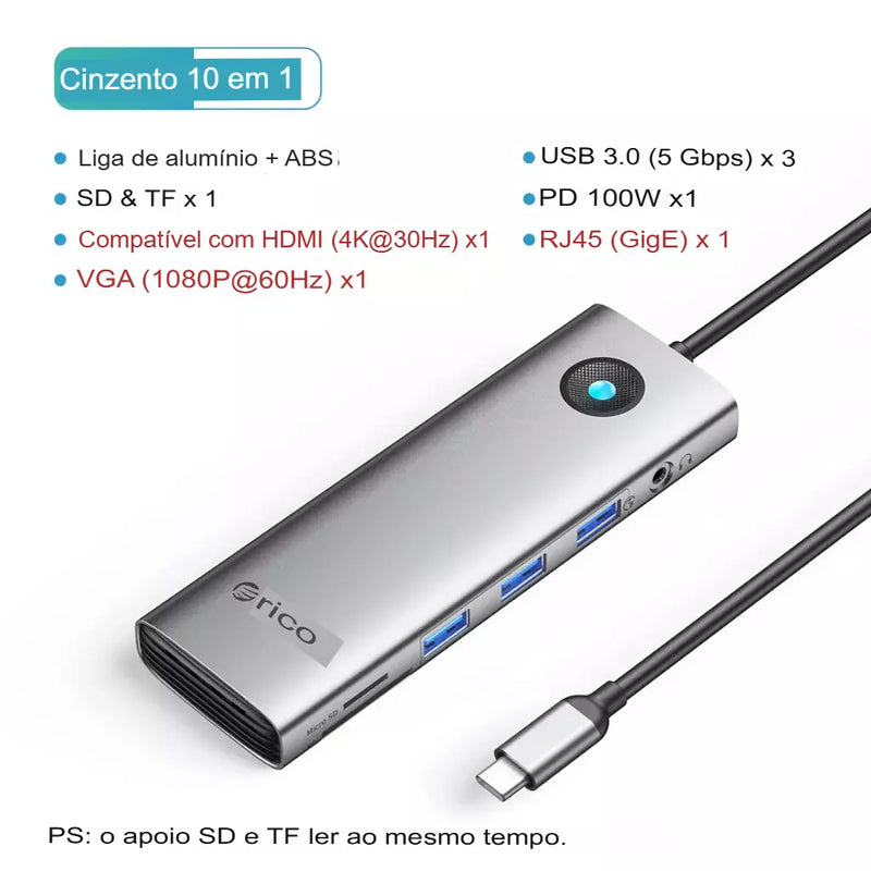 Orico tipo c docking station hub para 4k60hz hdmi-adaptador usb 3.0 rj45 pd100w carga para macbook pro acessórios para portátil