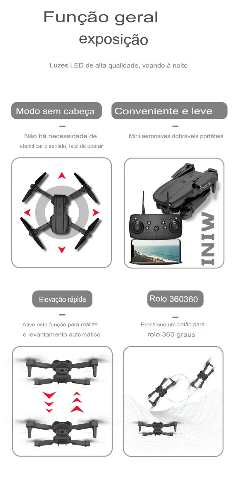 E99 PRO Drone quadcopter alça de controle remoto quatro eixos aeronaves HD 6k fotografia UAV fixação de altitude helicóptero brinquedos