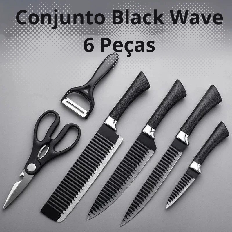 Brasil 6 PCs Conjunto de ferramentas Black WAVE FACAS, Conjunto de facas de aço inoxidável Faca de chef Faca de frutas