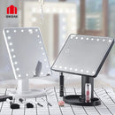 LINDA Mesa de maquiagem com 16 LEDs, espelho quadrado, rotação, tela sensível ao toque, iluminação prática, ajustável, moderna, funcional,