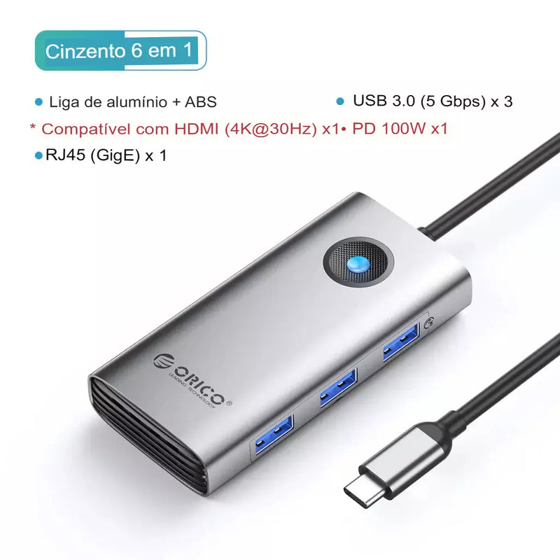 Orico tipo c docking station hub para 4k60hz hdmi-adaptador usb 3.0 rj45 pd100w carga para macbook pro acessórios para portátil