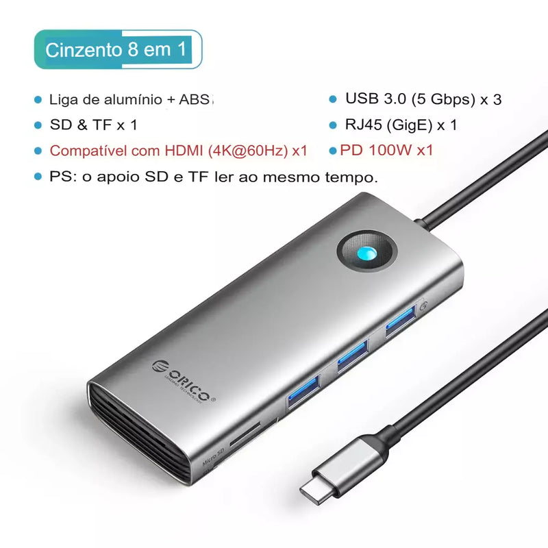 Orico tipo c docking station hub para 4k60hz hdmi-adaptador usb 3.0 rj45 pd100w carga para macbook pro acessórios para portátil
