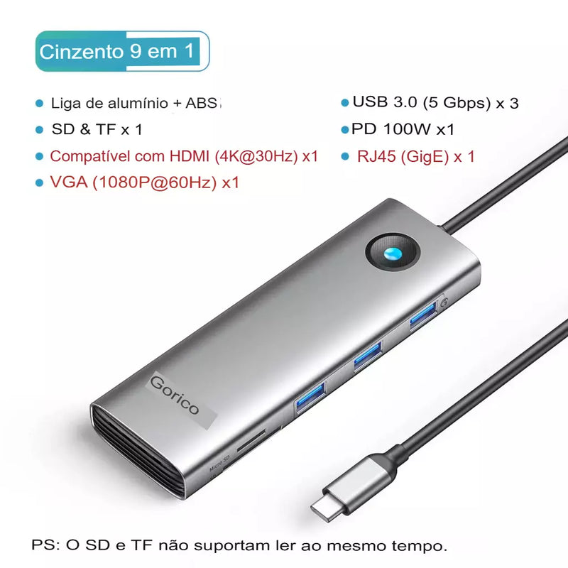 Orico tipo c docking station hub para 4k60hz hdmi-adaptador usb 3.0 rj45 pd100w carga para macbook pro acessórios para portátil