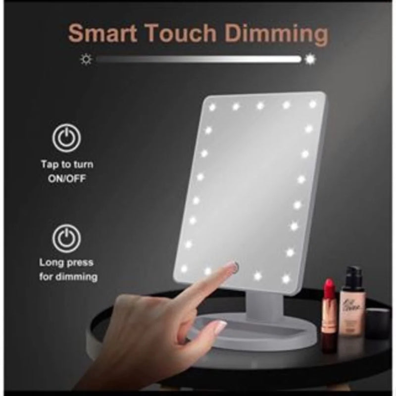 LINDA Mesa de maquiagem com 16 LEDs, espelho quadrado, rotação, tela sensível ao toque, iluminação prática, ajustável, moderna, funcional,