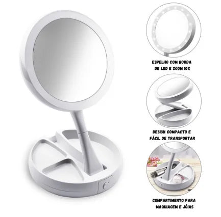 LINDO espelho com Led, Zoom e guarda objetos.