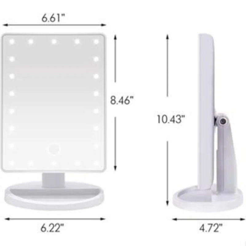 LINDA Mesa de maquiagem com 16 LEDs, espelho quadrado, rotação, tela sensível ao toque, iluminação prática, ajustável, moderna, funcional,