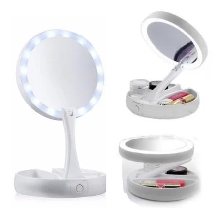 LINDO espelho com Led, Zoom e guarda objetos.
