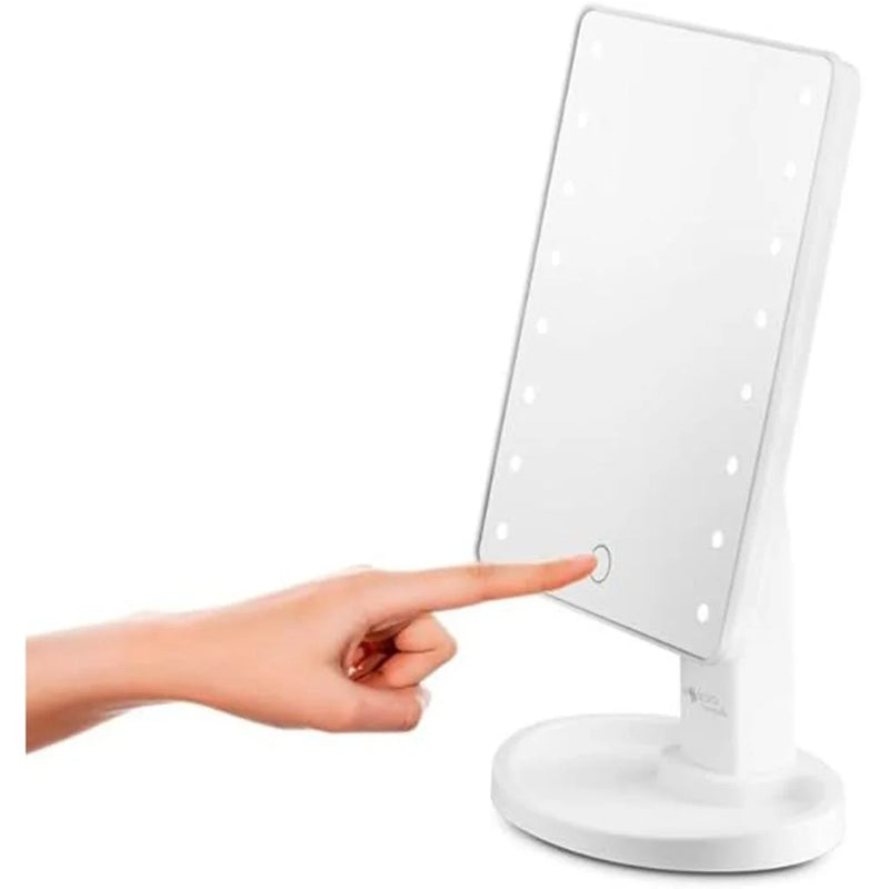 LINDA Mesa de maquiagem com 16 LEDs, espelho quadrado, rotação, tela sensível ao toque, iluminação prática, ajustável, moderna, funcional,