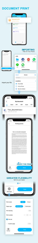 Impressora térmica portátil sem tinta a4, bluetooth, pdf, excel, palavra, documento, máquina de impressão, rolo de papel para escritório, trabalho, casa, escola