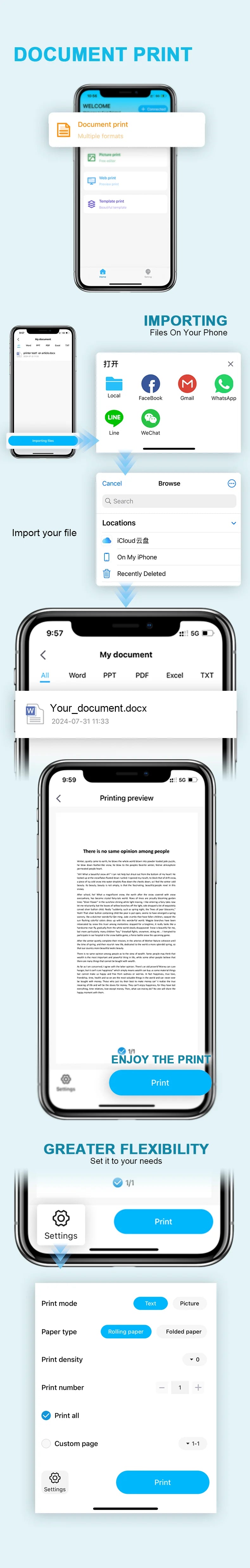 Impressora térmica portátil sem tinta a4, bluetooth, pdf, excel, palavra, documento, máquina de impressão, rolo de papel para escritório, trabalho, casa, escola