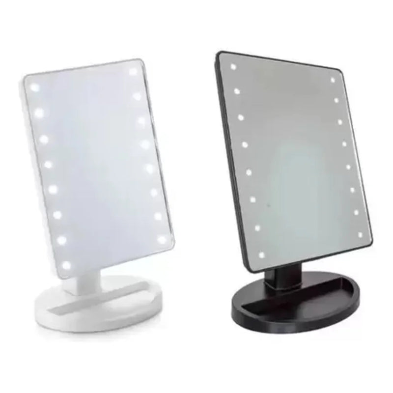 LINDA Mesa de maquiagem com 16 LEDs, espelho quadrado, rotação, tela sensível ao toque, iluminação prática, ajustável, moderna, funcional,