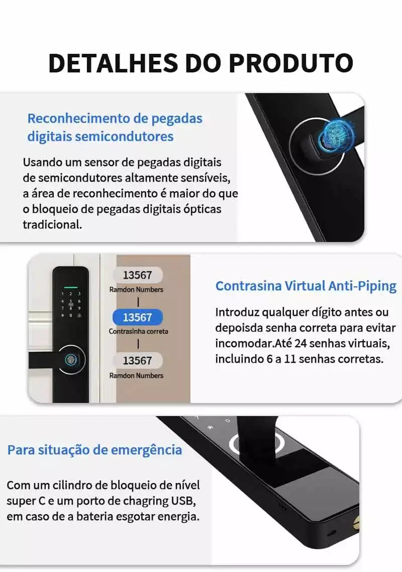 Do Brasil fechadura eletronico digital casa inteligente fechadura digital biometrica tuya wifi cofre eletronico digital Cor prata