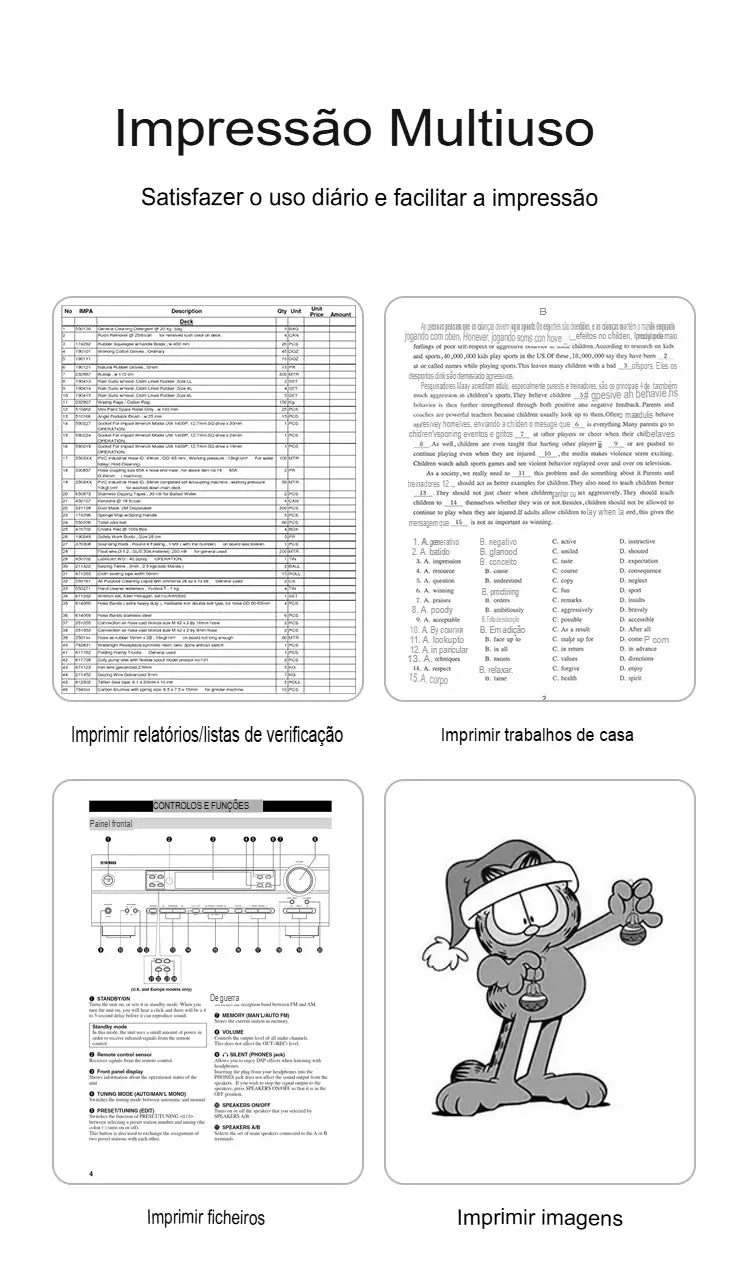 Impressora térmica portátil sem tinta a4, bluetooth, pdf, excel, palavra, documento, máquina de impressão, rolo de papel para escritório, trabalho, casa, escola
