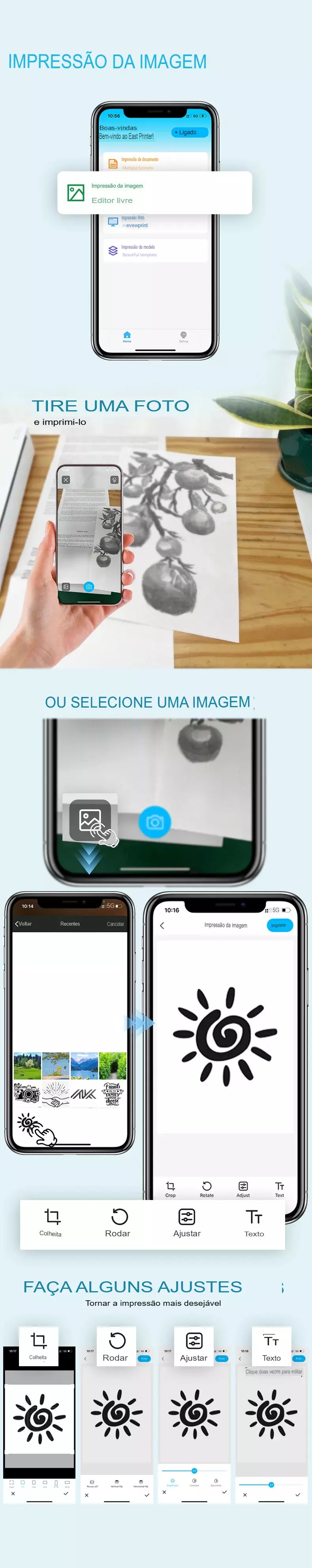 Impressora térmica portátil sem tinta a4, bluetooth, pdf, excel, palavra, documento, máquina de impressão, rolo de papel para escritório, trabalho, casa, escola