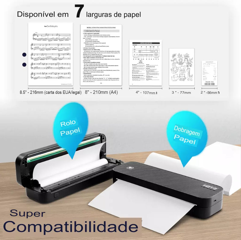 Impressora térmica portátil sem tinta a4, bluetooth, pdf, excel, palavra, documento, máquina de impressão, rolo de papel para escritório, trabalho, casa, escola