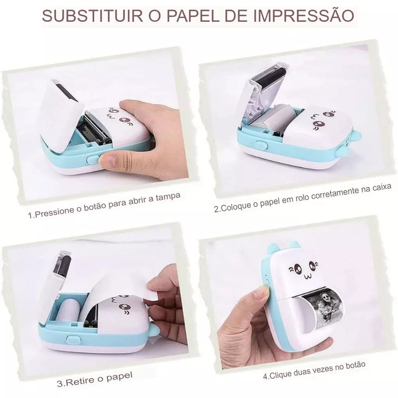 Mini Impressora Térmica Portátil Desenho Animado Foto Impressora De Impressão Sem Fio Para Android Ios