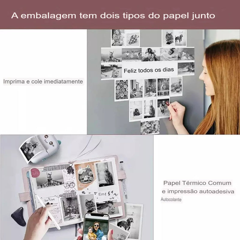 Mini Impressora Térmica Portátil Desenho Animado Foto Impressora De Impressão Sem Fio Para Android Ios