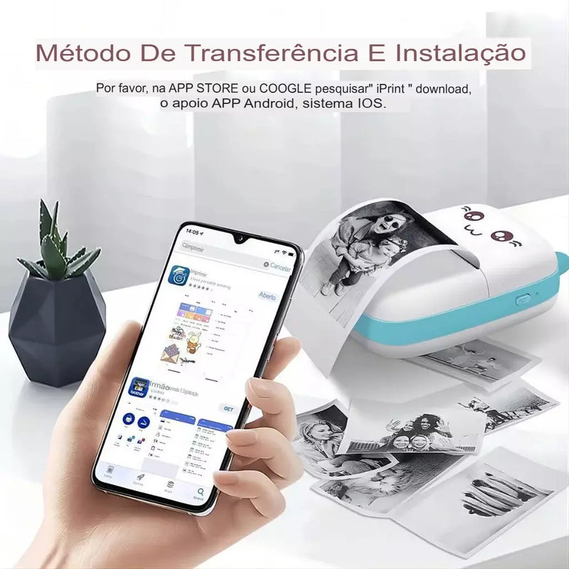 Mini Impressora Térmica Portátil Desenho Animado Foto Impressora De Impressão Sem Fio Para Android Ios