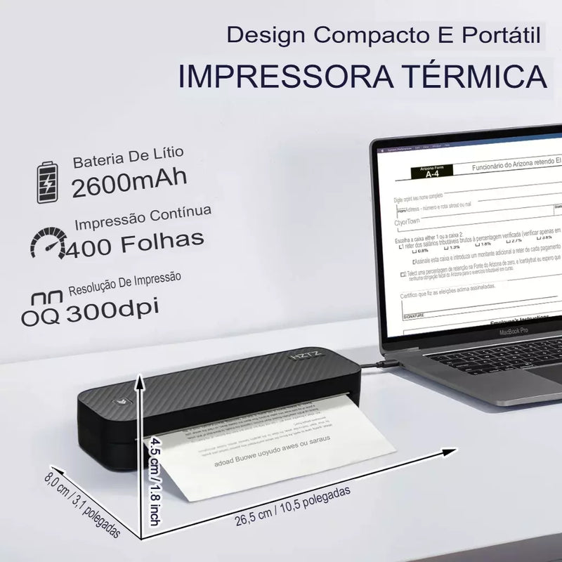 Impressora térmica portátil sem tinta a4, bluetooth, pdf, excel, palavra, documento, máquina de impressão, rolo de papel para escritório, trabalho, casa, escola