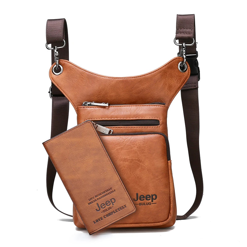JEEP BULUO - Bolsas multifuncionais masculinas pequenas, transversal em couro rachado, de cintura fashion, JEEP ORIGINAL