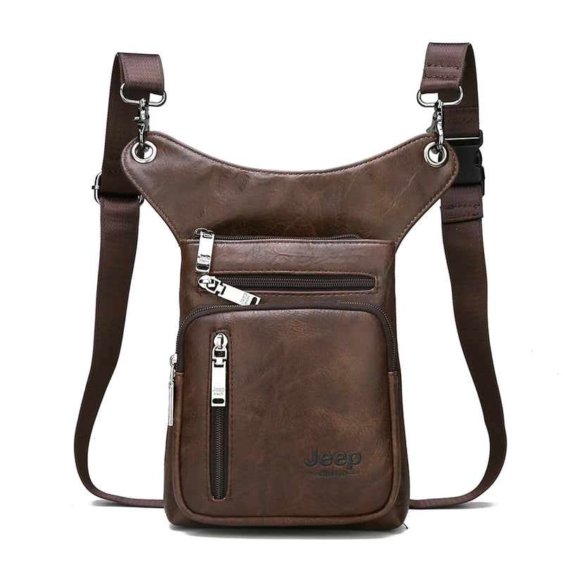 JEEP BULUO - Bolsas multifuncionais masculinas pequenas, transversal em couro rachado, de cintura fashion, JEEP ORIGINAL