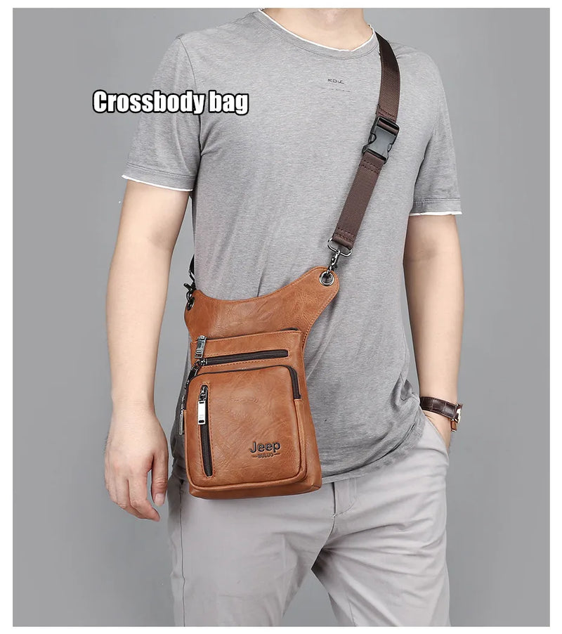 JEEP BULUO - Bolsas multifuncionais masculinas pequenas, transversal em couro rachado, de cintura fashion, JEEP ORIGINAL