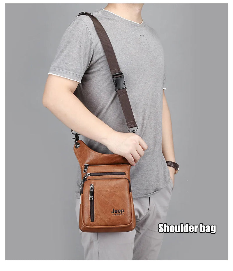 JEEP BULUO - Bolsas multifuncionais masculinas pequenas, transversal em couro rachado, de cintura fashion, JEEP ORIGINAL