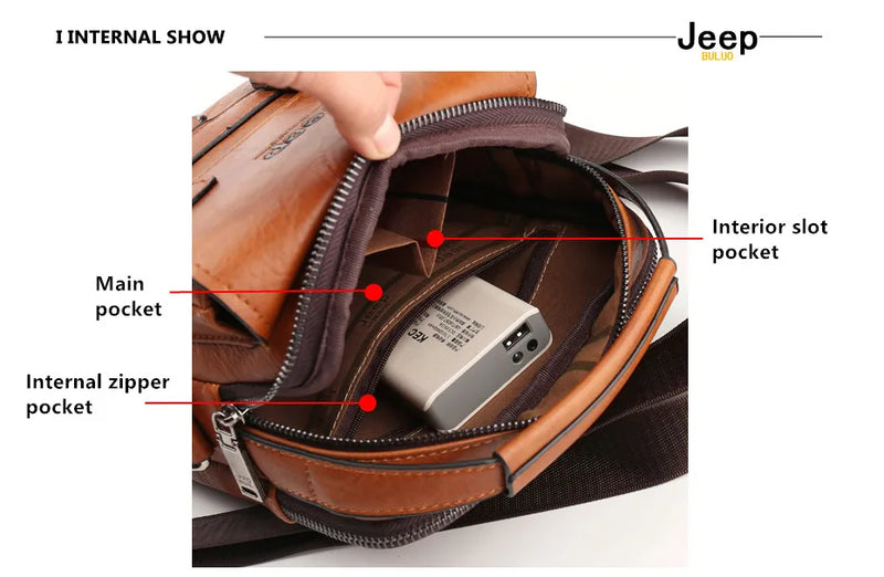 JEEP BULUO LANÇAMENTO!!! -  Bolsas de Negócios Multifuncionais Masculina,  Novas Bolsas de Ombro, Grande Capacidade, de Couro, Carteiro Bolsa Transversal PRODUTO ORIGINAL JEEP.