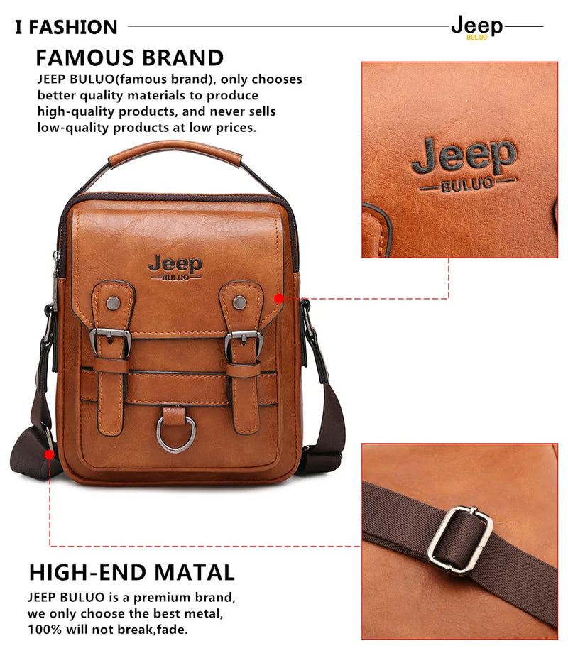 JEEP BULUO LANÇAMENTO!!! -  Bolsas de Negócios Multifuncionais Masculina,  Novas Bolsas de Ombro, Grande Capacidade, de Couro, Carteiro Bolsa Transversal PRODUTO ORIGINAL JEEP.