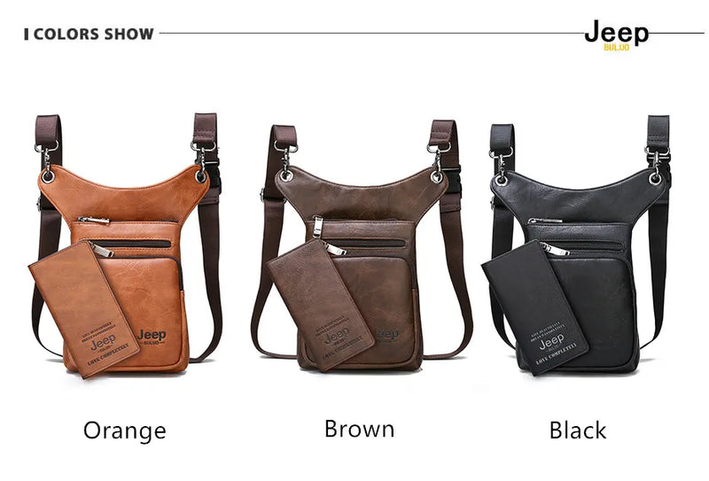 JEEP BULUO - Bolsas multifuncionais masculinas pequenas, transversal em couro rachado, de cintura fashion, JEEP ORIGINAL