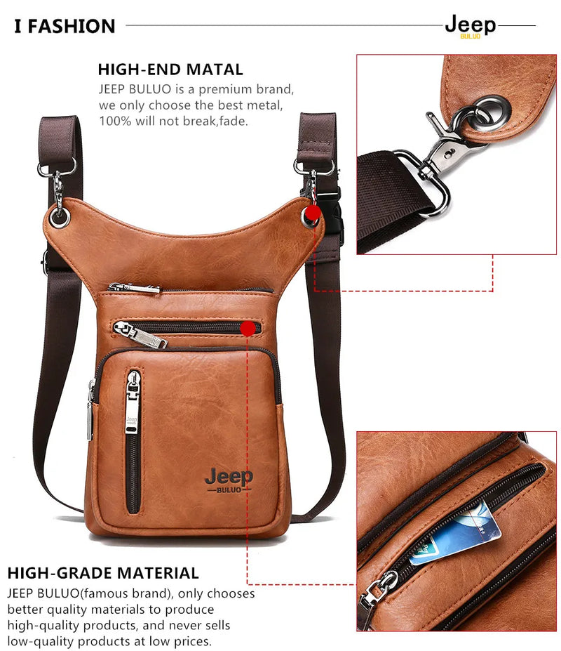 JEEP BULUO - Bolsas multifuncionais masculinas pequenas, transversal em couro rachado, de cintura fashion, JEEP ORIGINAL