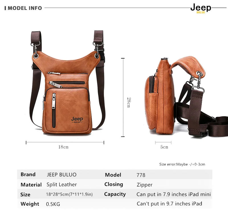 JEEP BULUO - Bolsas multifuncionais masculinas pequenas, transversal em couro rachado, de cintura fashion, JEEP ORIGINAL