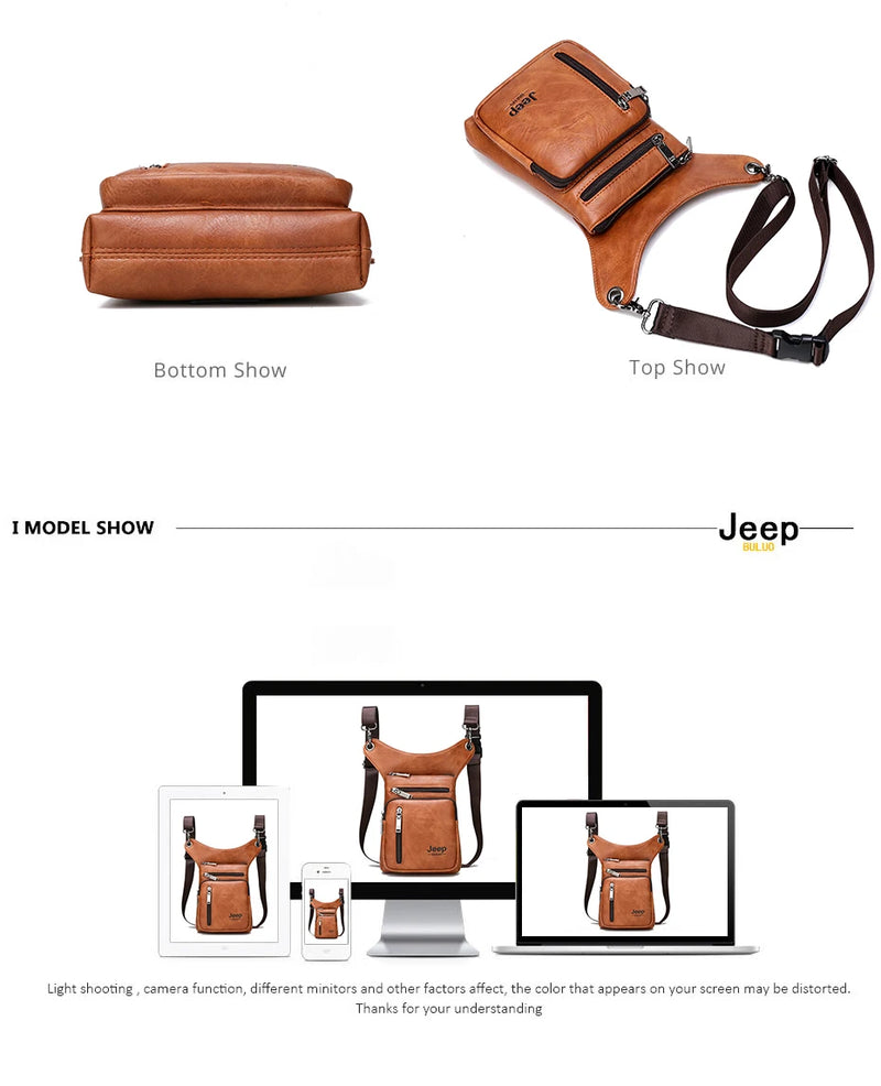 JEEP BULUO - Bolsas multifuncionais masculinas pequenas, transversal em couro rachado, de cintura fashion, JEEP ORIGINAL
