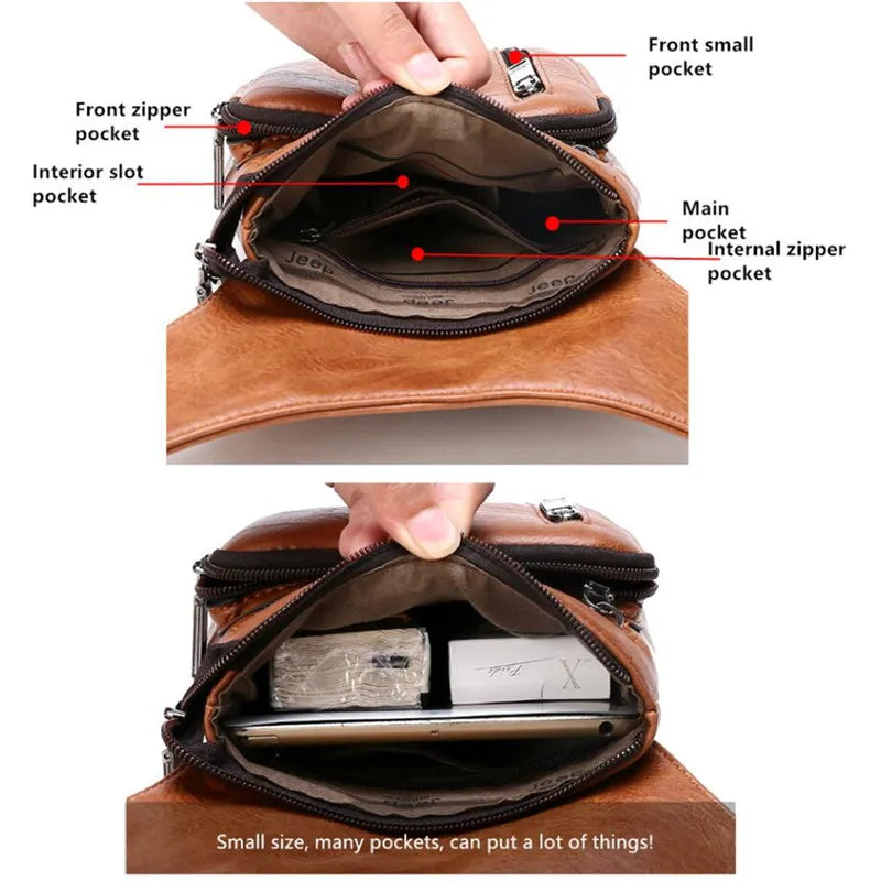 JEEP BULUO - Bolsas multifuncionais masculinas pequenas, transversal em couro rachado, de cintura fashion, JEEP ORIGINAL