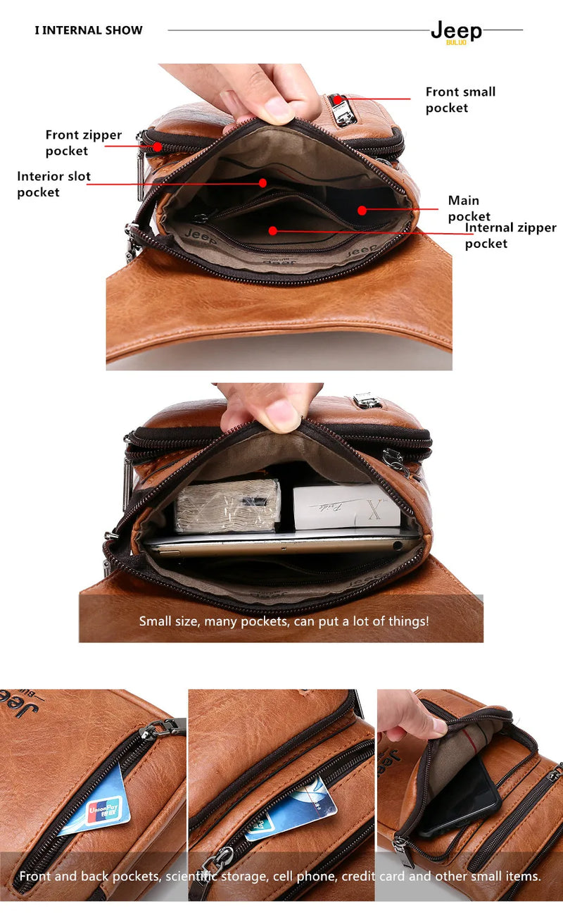 JEEP BULUO - Bolsas multifuncionais masculinas pequenas, transversal em couro rachado, de cintura fashion, JEEP ORIGINAL