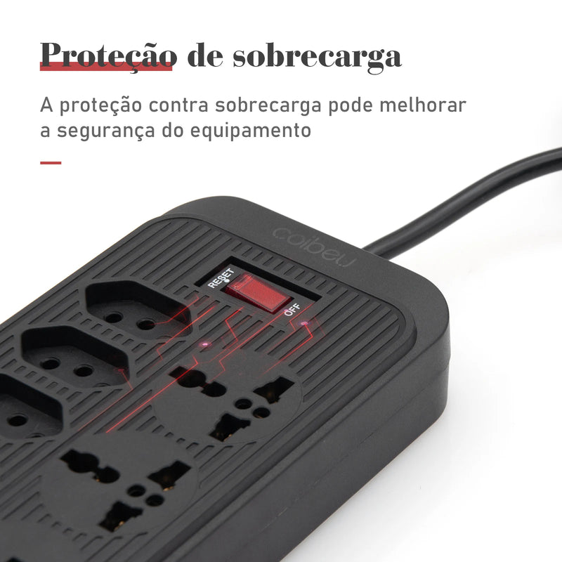 Tomada de extensão, filtro de linha, extensão de energia, soquete USB, plugue, plugue de água, filtro de linha do Brasil, 100-220 V, 10 A