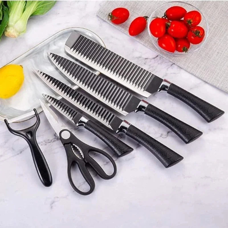 Brasil 6 PCs Conjunto de ferramentas Black WAVE FACAS, Conjunto de facas de aço inoxidável Faca de chef Faca de frutas