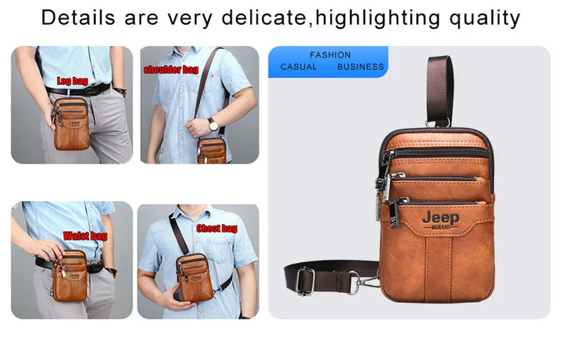 JEEP BULUO - Bolsas multifuncionais masculinas pequenas, transversal em couro rachado, de cintura fashion, JEEP ORIGINAL