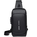 Bolsa de ombro masculina multifuncional antifurto com USB, transversal, transversal, para viagem, bolsa de peito, mochila mensageiro