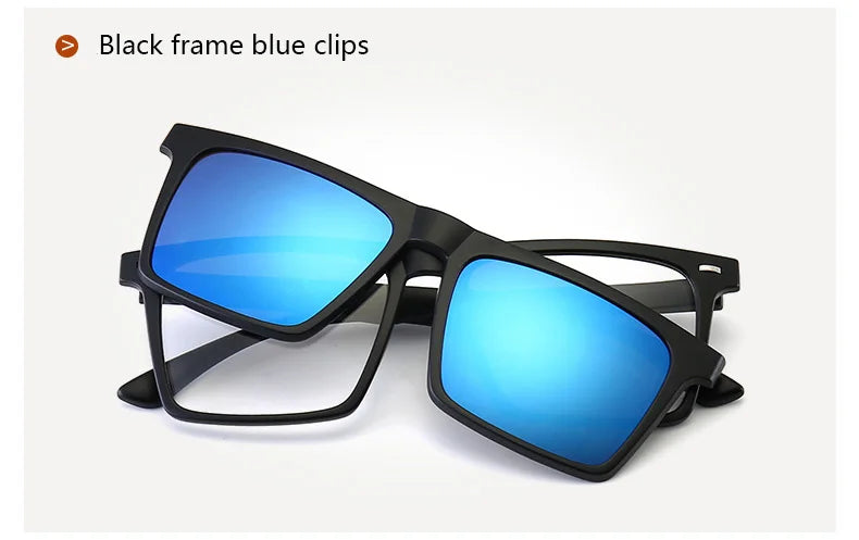 Óculos de sol polarizados magnéticos para miopia, UNISEX, com clipe, armação quadrada, 6 em 1, -0,5 a -10