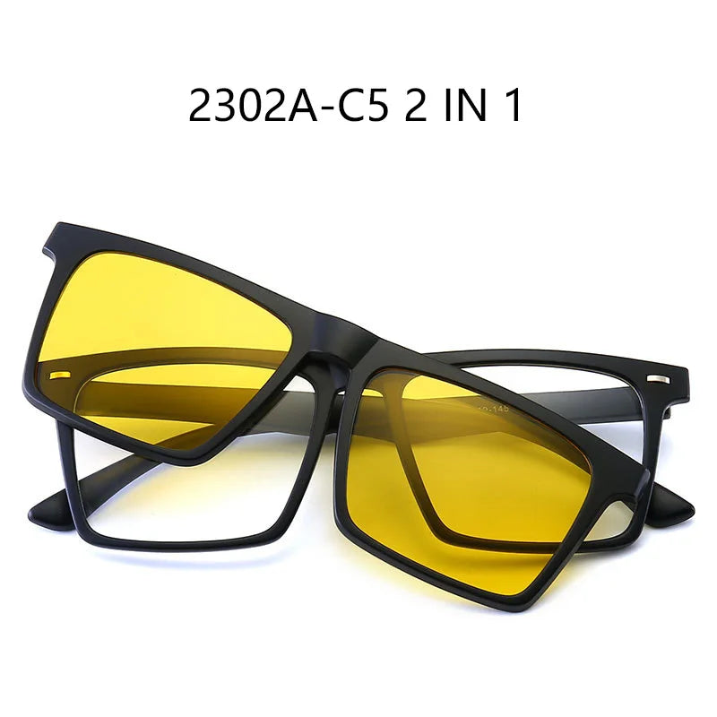 Óculos de sol polarizados magnéticos para miopia, UNISEX, com clipe, armação quadrada, 6 em 1, -0,5 a -10