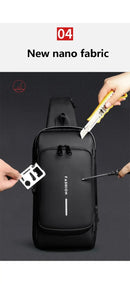 Bolsa de ombro masculina multifuncional antifurto com USB, transversal, transversal, para viagem, bolsa de peito, mochila mensageiro