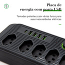 Tomada de extensão, filtro de linha, extensão de energia, soquete USB, plugue, plugue de água, filtro de linha do Brasil, 100-220 V, 10 A