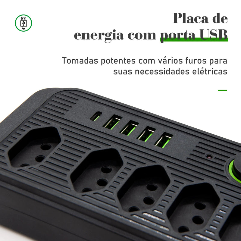Tomada de extensão, filtro de linha, extensão de energia, soquete USB, plugue, plugue de água, filtro de linha do Brasil, 100-220 V, 10 A