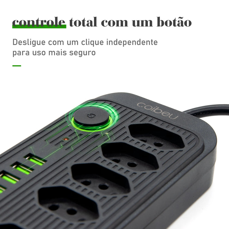 Tomada de extensão, filtro de linha, extensão de energia, soquete USB, plugue, plugue de água, filtro de linha do Brasil, 100-220 V, 10 A
