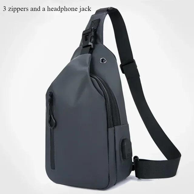 Bolsa de ombro masculina multifuncional antifurto com USB, transversal, transversal, para viagem, bolsa de peito, mochila mensageiro