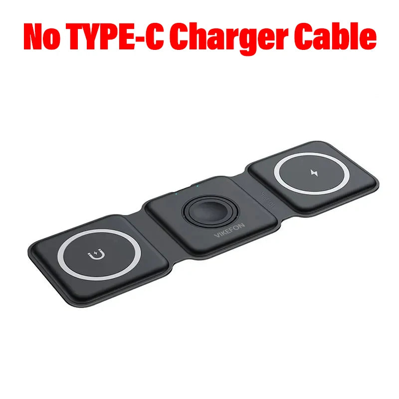 3 em 1 Carregador magnético sem fio Pad Stand dobrável para iPhone 15 14 13 12 11 Apple Watch AirPods 15W Estação de carregamento rápido