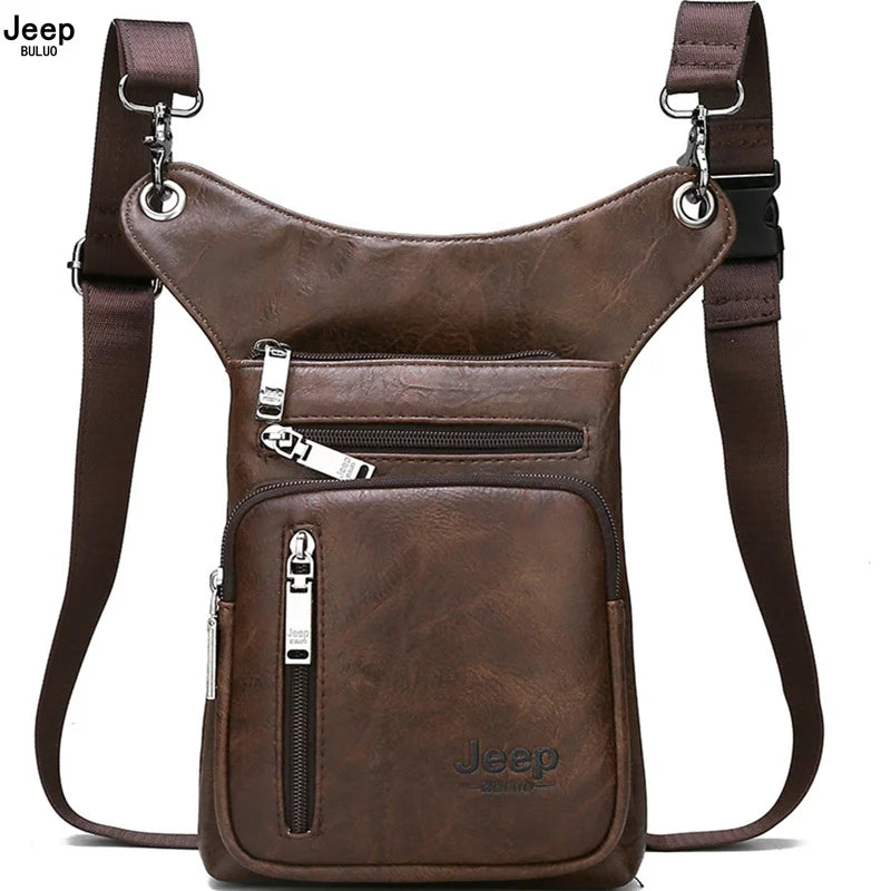 JEEP BULUO - Bolsas multifuncionais masculinas pequenas, transversal em couro rachado, de cintura fashion, JEEP ORIGINAL