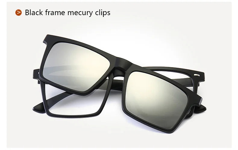 Óculos de sol polarizados magnéticos para miopia, UNISEX, com clipe, armação quadrada, 6 em 1, -0,5 a -10